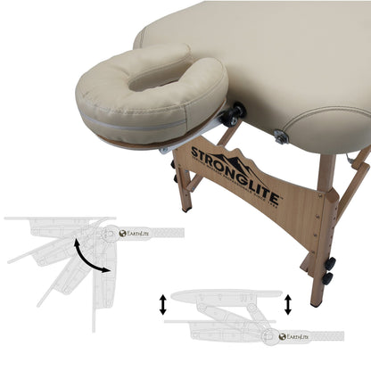 STRONGLITE Portable Massage Table Olympia - Double Knobs, Package w/ Adjustable Face Cradle, Face Pillow, Half Round Bolster, Microfiber Sheet Set & Carry Case (28x73"), Beige