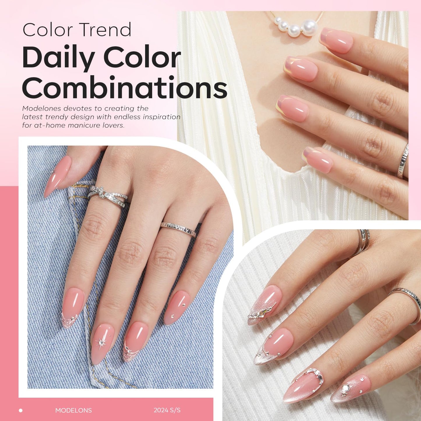 modelones Gel Nail Polish Set 2 Pcs 15ml French Manicure Kit White Nude Pink Jelly Sheer Gel Polish Soak Off UV LED Classic French Tip Gel Polish Natural Nail Art DIY Gift for Women