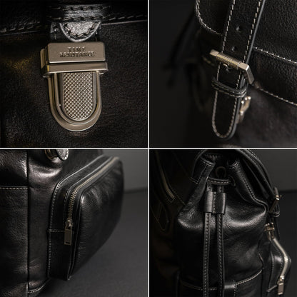 Time Resistance Leather Backpack - Full Grain Real Leather Travel Bag and Carry-On Rucksack (Black)