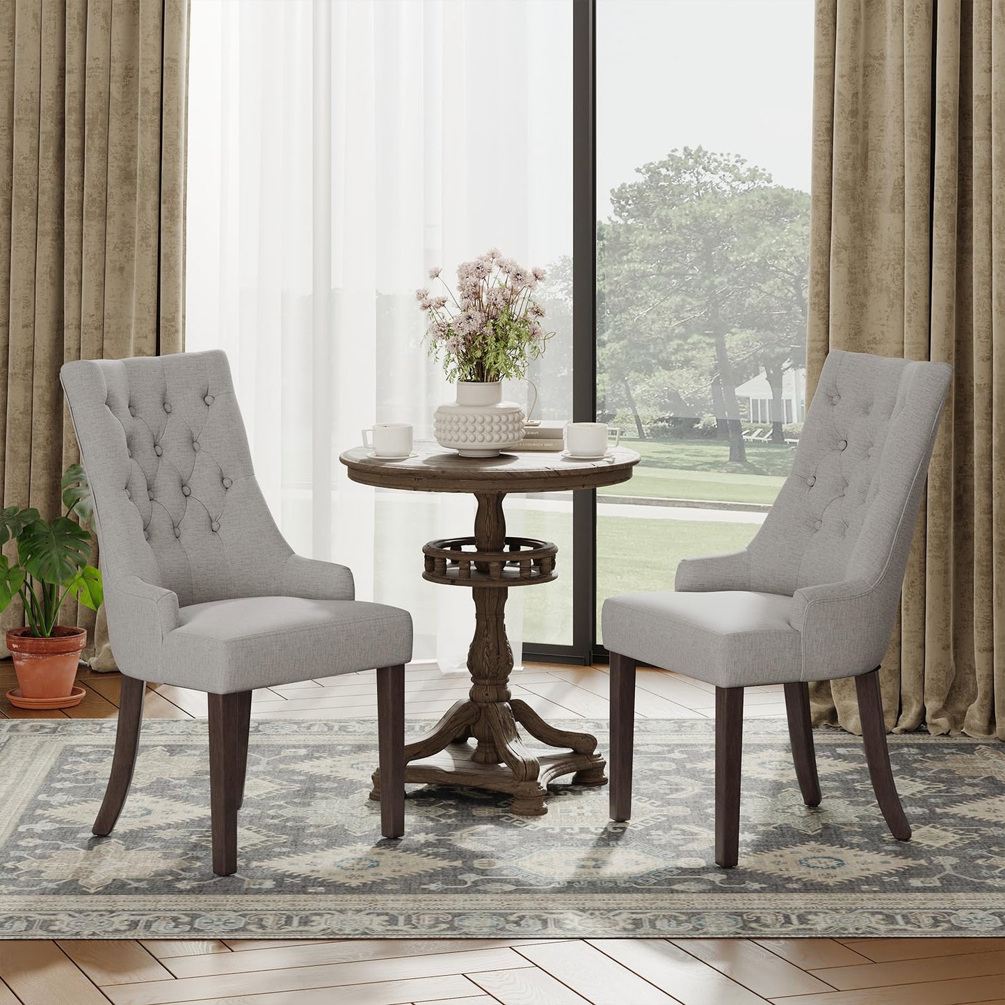 COLAMY Fabric Side Dining Chairs Set of 4, Wingback Upholstered Dining Room Chairs with Tufted Button, Living Room Chairs for Home Kitchen, Light Grey