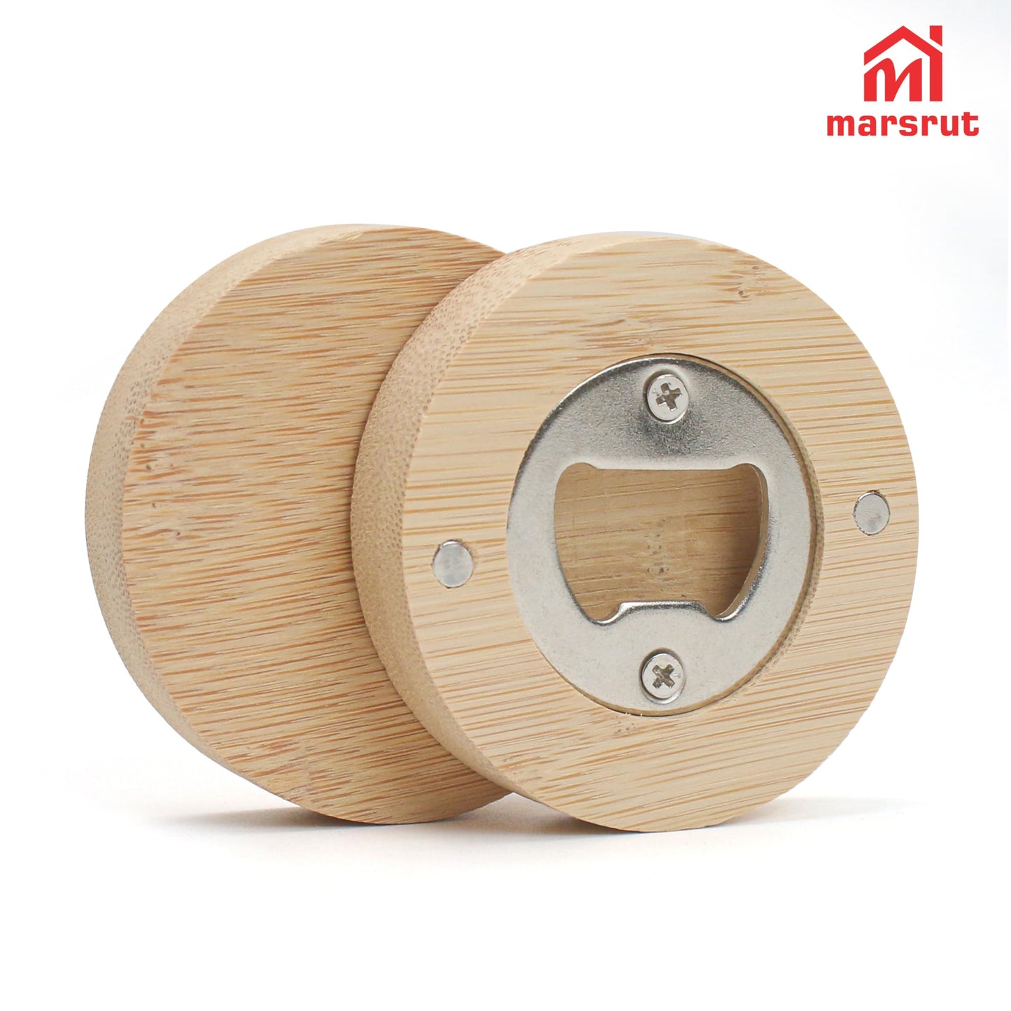 30pcs Bamboo Bottle Opener, Wood Bulk Wooden Openers, Fridge Magnet Round Beer Opener, 2.6" Magnetic Sticker for DIY Bar Decoration Refrigerator Coaster Gift Guest Lover Wedding Kitchens Home Parties