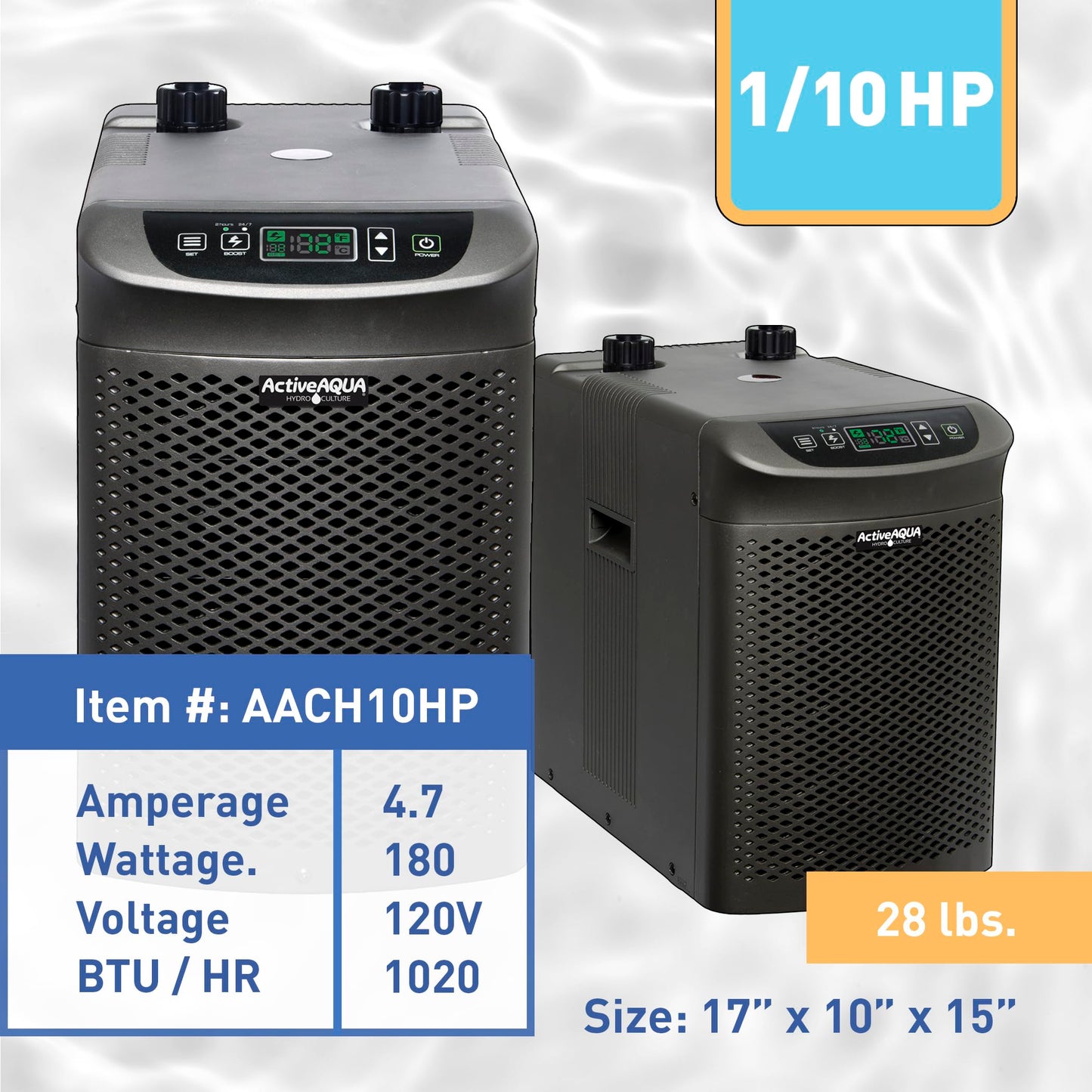 Active Aqua 0.10 HP Water Chiller with Boost | Cold Plunge & Ice Bath Cooler | Digital Temp Control | Fresh & Salt Water, Hydroponics, Aquariums | 10–40 Gal
