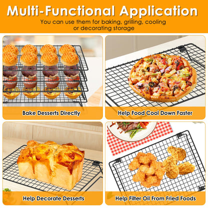 4 Pack Cooling Racks for Cooking and Baking, 13.4 x 9.4 Inch 4-Tier Stackable Tall Baking Racks, Carbon Steel Roasting Wire Rack for Baking, Oven Cooking, Grilling Making Jerky (Black, 13.4“ x 9.4”)