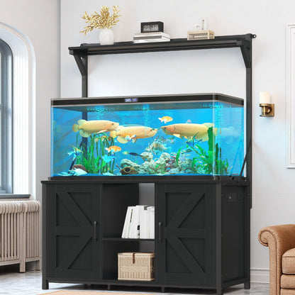 DWVO 40-120 Gallon Fish Tank Stand with Power Outlets, Heavy Duty Aquarium Stand with Storage, Metal Reptile Terrariums Table for Turtle Accessories Storage,1100LBS Capacity, Black