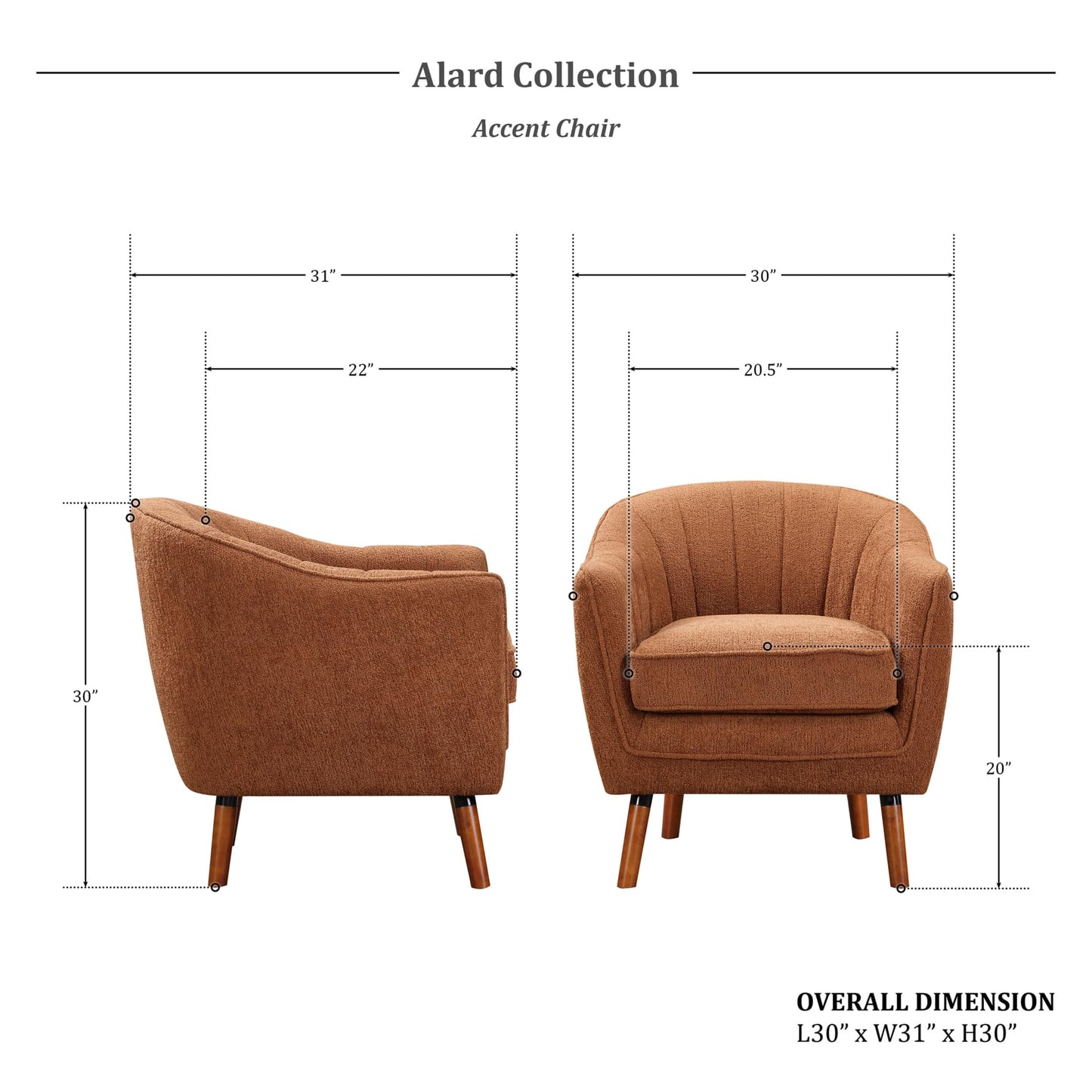Lexicon Alard Tufted Fabric Barrel Accent Chair, Rust
