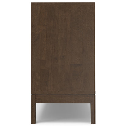 SIMPLIHOME Harper Buffet - 60 inch Wide Solid Wood 3-Door Sideboard Buffet in Walnut Brown, Mid-Century Modern Cabinet for Dining Room or Kitchen with Adjustable Shelves and Tapered Legs