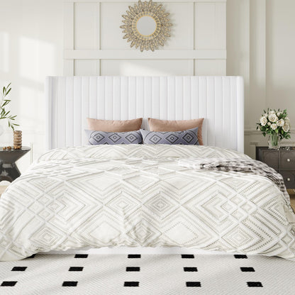 Allewie King Size Lift Up Storage Bed Frame, Hydraulic Support System, Upholstered Platform Bed Frame, Underneath Storage, Vertical Channel Tufted Headboard with Wingback, No Box Spring Needed, White
