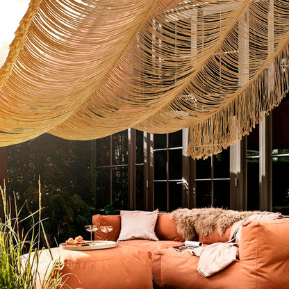 Macrame Curtain Boho Curtain Doorway Window Wall Decor Fiber Yarn Art Handwoven Wall Hanging Art Craftsmanship Home Door Bedroom Wedding Backdrop Arch,Closet Room Divider 59" W x 75" H (1 Panel,Khaki)