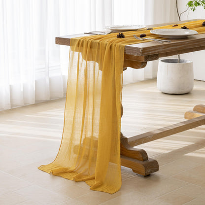 Keketoarrange Golden Yellow Summer Table Runner Cheesecloth Gauze Rustic 120 Inch 10 FT for Wedding Baby Shower Bridal Shower Birthday Engagement Garden Party Sheer Boho Spring Home Decorations