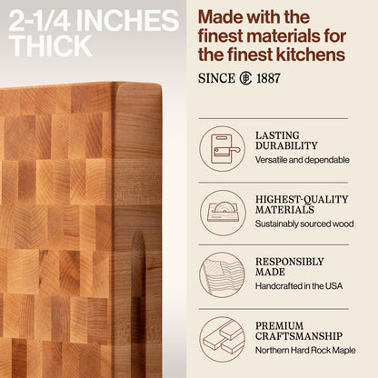 John Boos CCB Series Rectangular Wooden Maple Cutting Board 20”x15” – 2.25” Thick, 21-lb Reversible Butcher Block with End-Grain & Finger Grips – Made in the USA