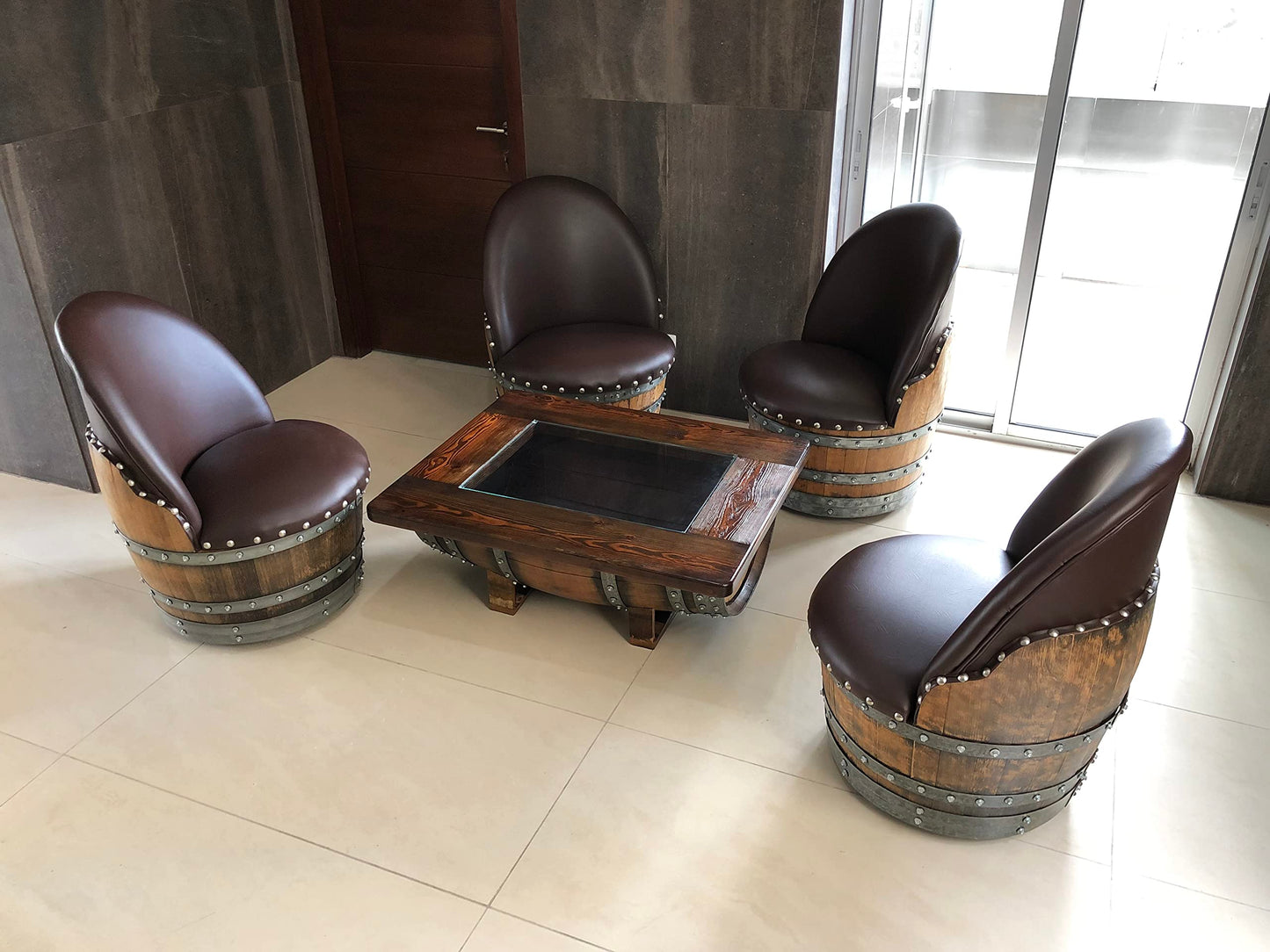 Wine Barrel Wood-Glass Coffee Table