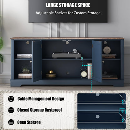 LIVILAND Rustic TV Stand for 70 Inch TV, Entertainment Center with Storage Cabinets and Adjustable Shelves, Farmhouse Media Console Table for Living Room, Bedroom (Navy)