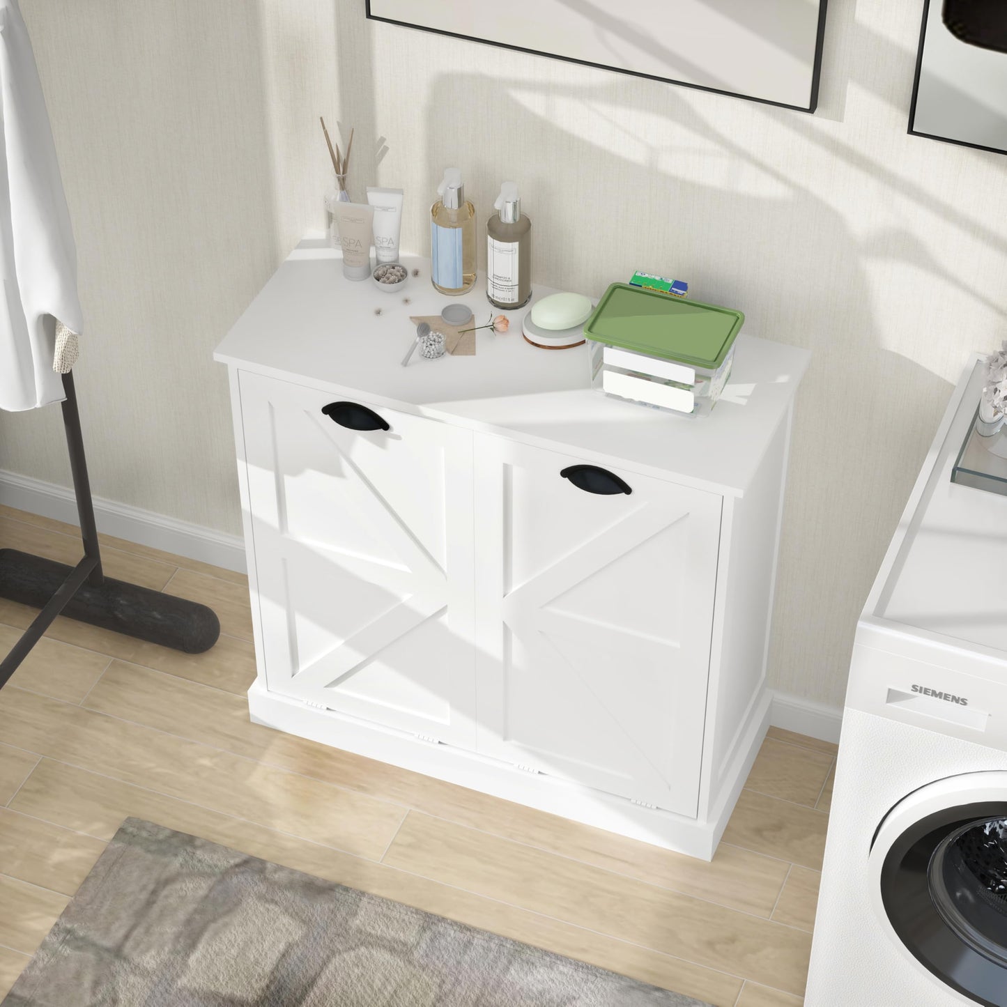 agnixnaf Laundry Sorter Cabinet, Two-Compartment Tilt-Out, White Storage Cabinet, for Small Bothroom