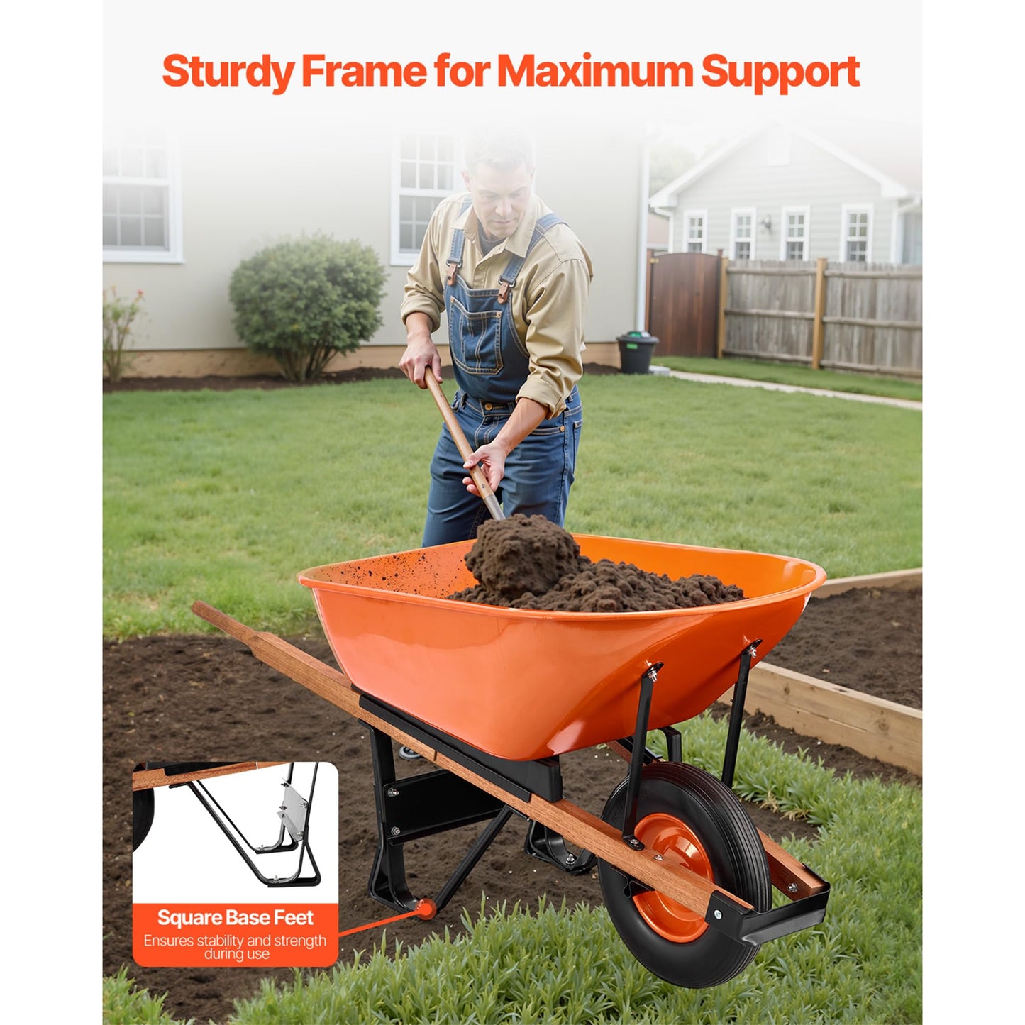 Happybuy Wheelbarrow Cart, 6 Cu. Ft. Load & 330 lbs Capacity, One Wheel Garden Dump Cart Wheel Barrow with Metal Handle & 16" Wide Track Wheels, Easy Loading Utility Yard Cart & Wagons for Lawn Farm