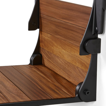 Silhouette Comfort Plus Folding Shower Seat with Armrests & Legs – Heavy-Duty Wall-Mounted Shower Bench, Teak Wood Seat with Black Frame