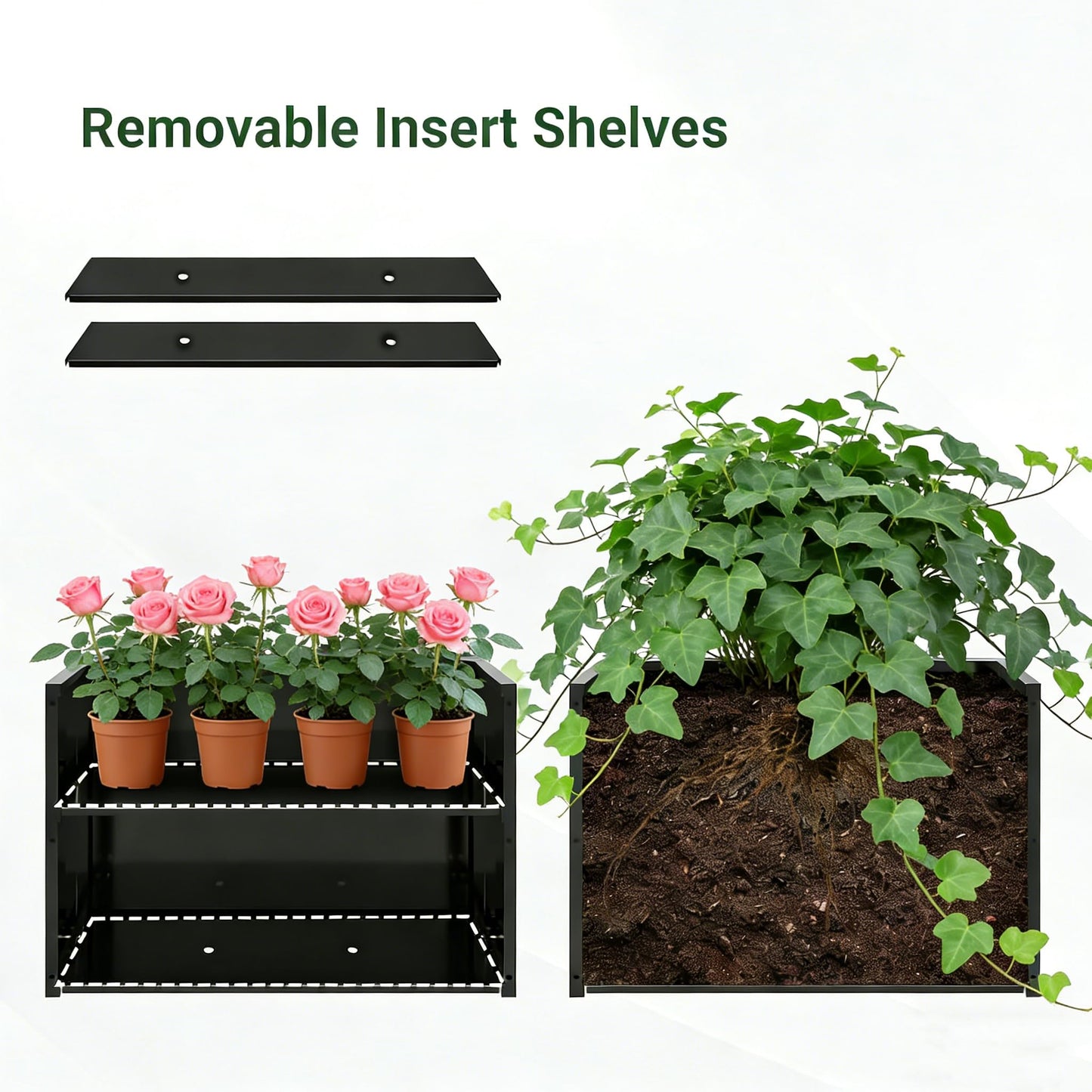 Pasirou 3-Piece Metal Planter Box wtih Trellis- Raised Garden Bed Set of 3 for Outdoor Indoor Use, Rust-Resistant Planter Box with Drainage Holes