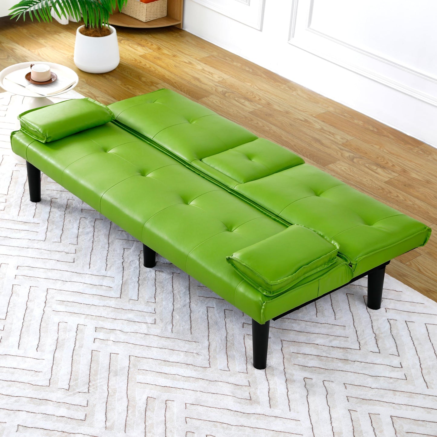 KEIKI 67" Convertible Sofa Bed with Cup Holder, 3 in 1 Futon Sofa Bed, PVC Sleeper Sofa Chair for Living Room, Office, Green