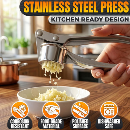 Stainless Steel Garlic Press - Ginger Mincer with 37 Built-In Studs for Maximum Extraction, for Garlic, Ginger and Soft Nuts - Ergonomic Handle, Dishwasher Safe and Rust-Resistant, No Peel Needed
