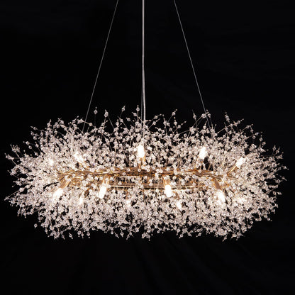 Wellmet Firework Chandelier 38 inch, Modern Crystal Chandelier Gold Wagon Wheel Light Fixture, Mid Century Round Ceiling Lighting for Dining Room, Foyer, Living Room, Bedroom, Hallway, Entryway