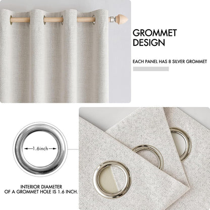 MIULEE 100% Blackout Linen Textured Curtains - Thermal Insulated Cream White Drapes | 52 x 108 Inch (2 Panels)