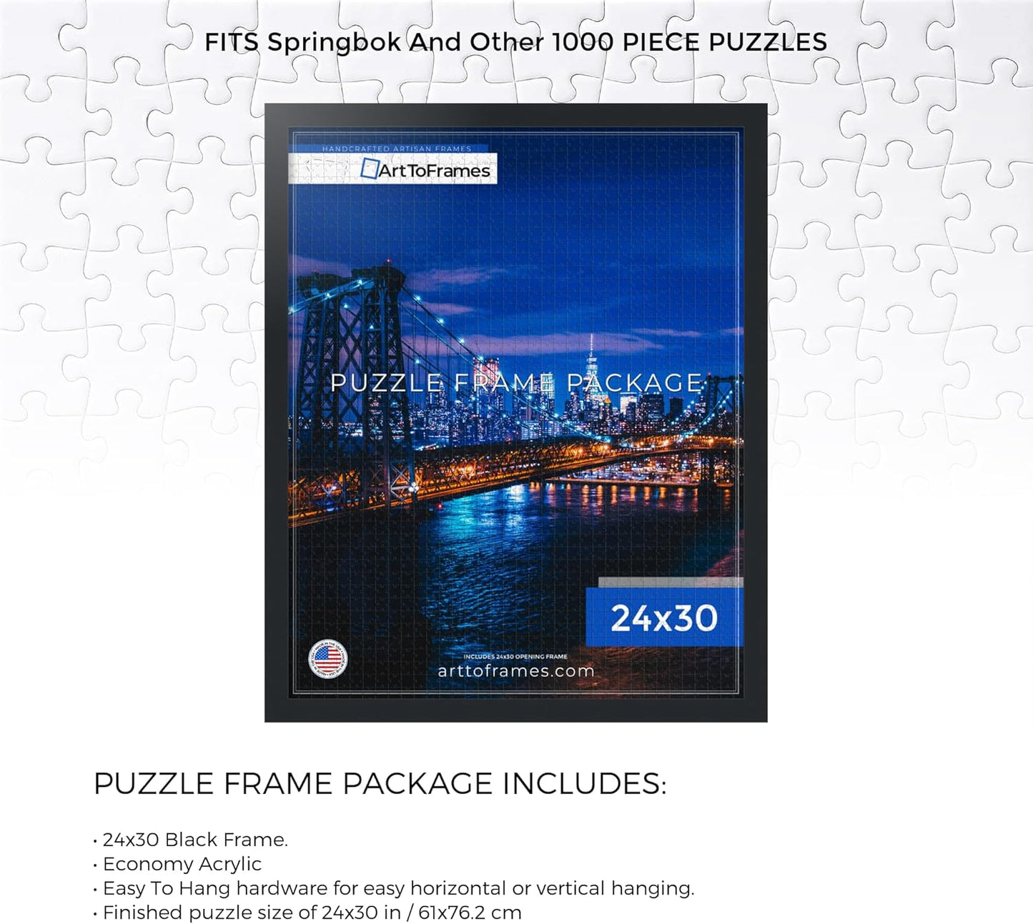 24x30 INCH/61x76.2 CM 1000 1.25 Inch (PuzzleFRBW72079-24x30) ArtToFrames Black Frame for Piece Puzzles.This Custom MDF