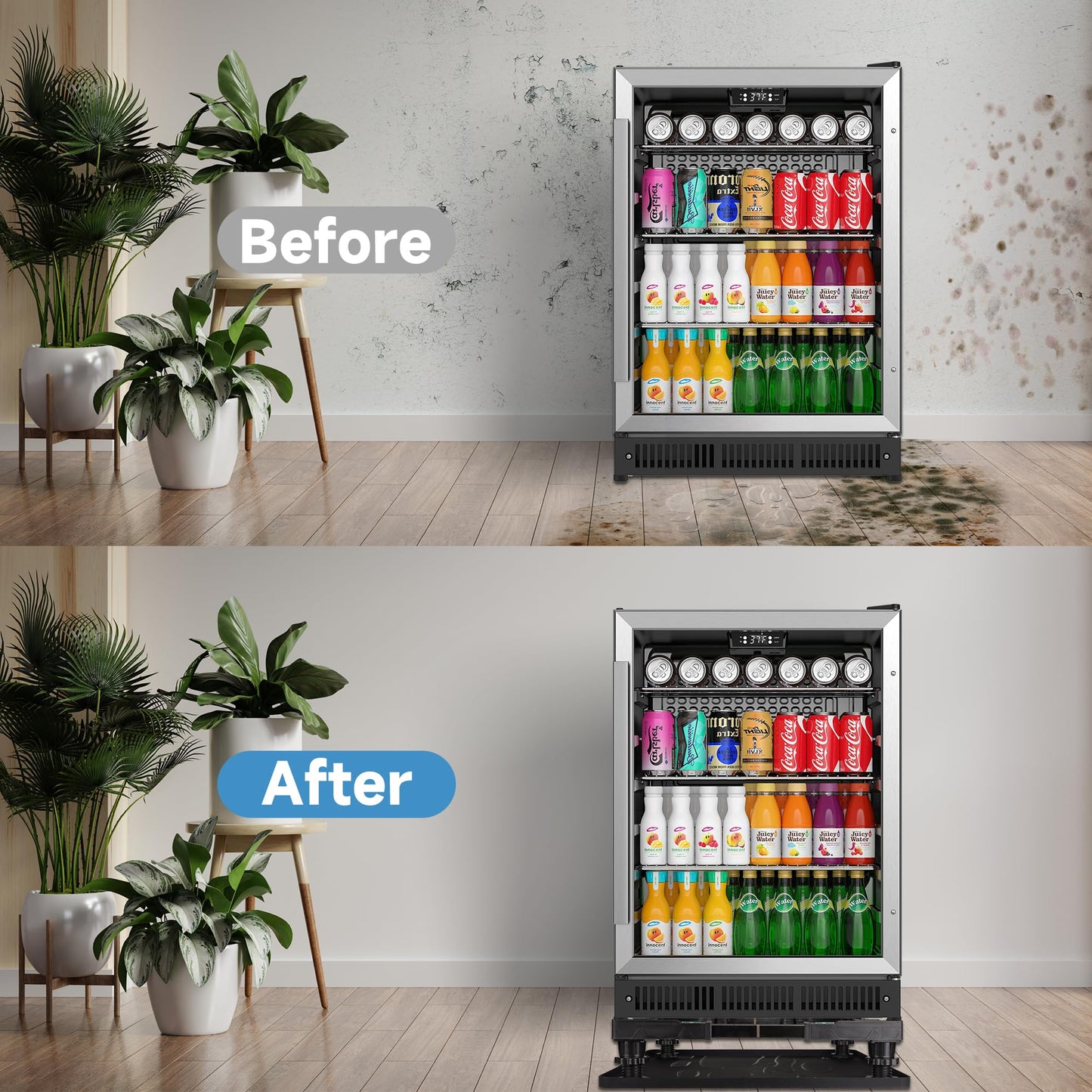 Mini Fridge Stand with Silicone Mat, Universal Stand Base is Adjustable, 4 Sturdy Feet and Hardened Steel Tube, 24''x 24'' Drain Pan, Suitable for Fridge, Washing Machine, Dryer, Wine Cabinet.