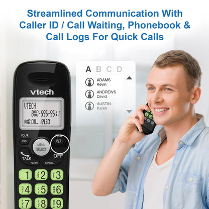 VTech Cordless Phone with DECT 6.0, Full-Duplex Speakerphone, Lighted Display, Backlit Keypad, Caller ID/Call Waiting, Volume Control, Hearing Aid Compatible, Wall Mount | VG131-11 (Black)