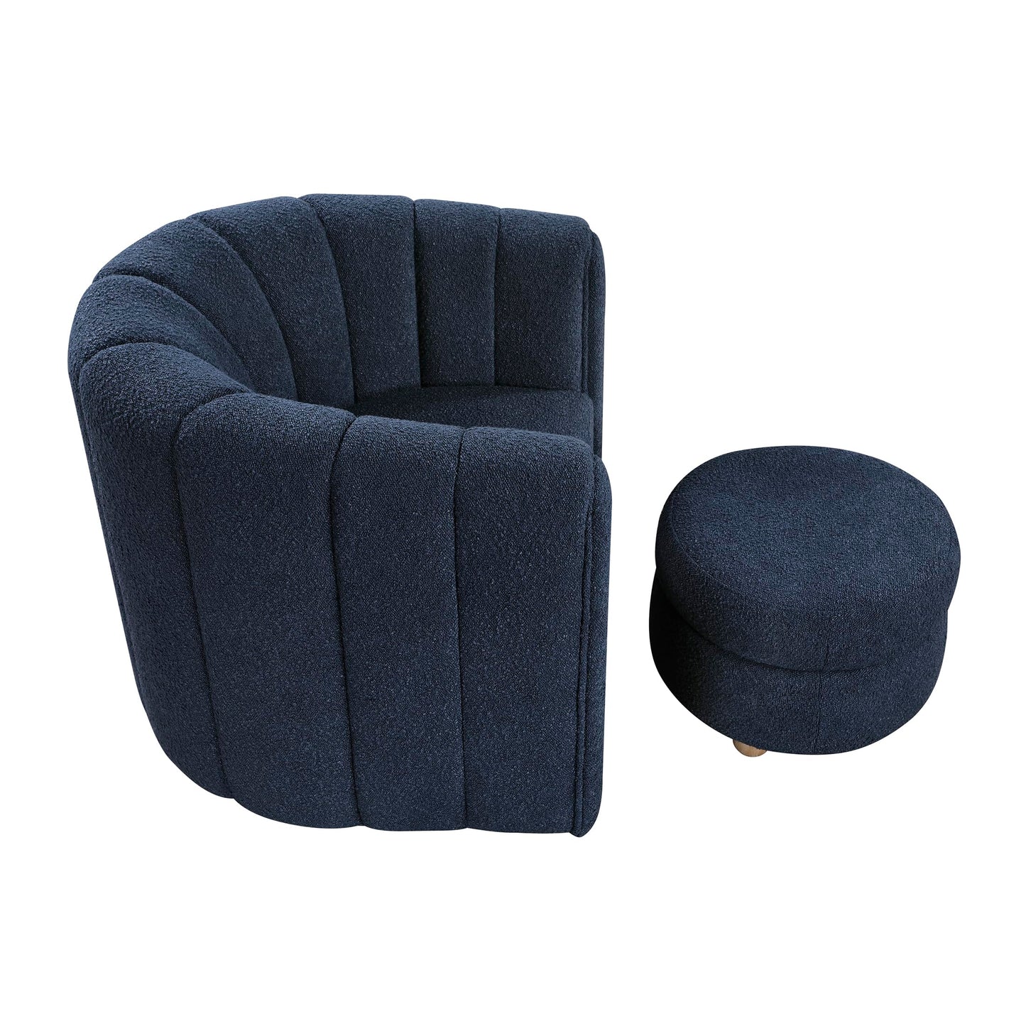 Lexicon Swivel Accent Chair with Ottoman, Boucle Fabric Upholstered 360 Degree Swivel Single Sofa Chair with Ottoman Set for Living Room/Office/Apartment, Blue
