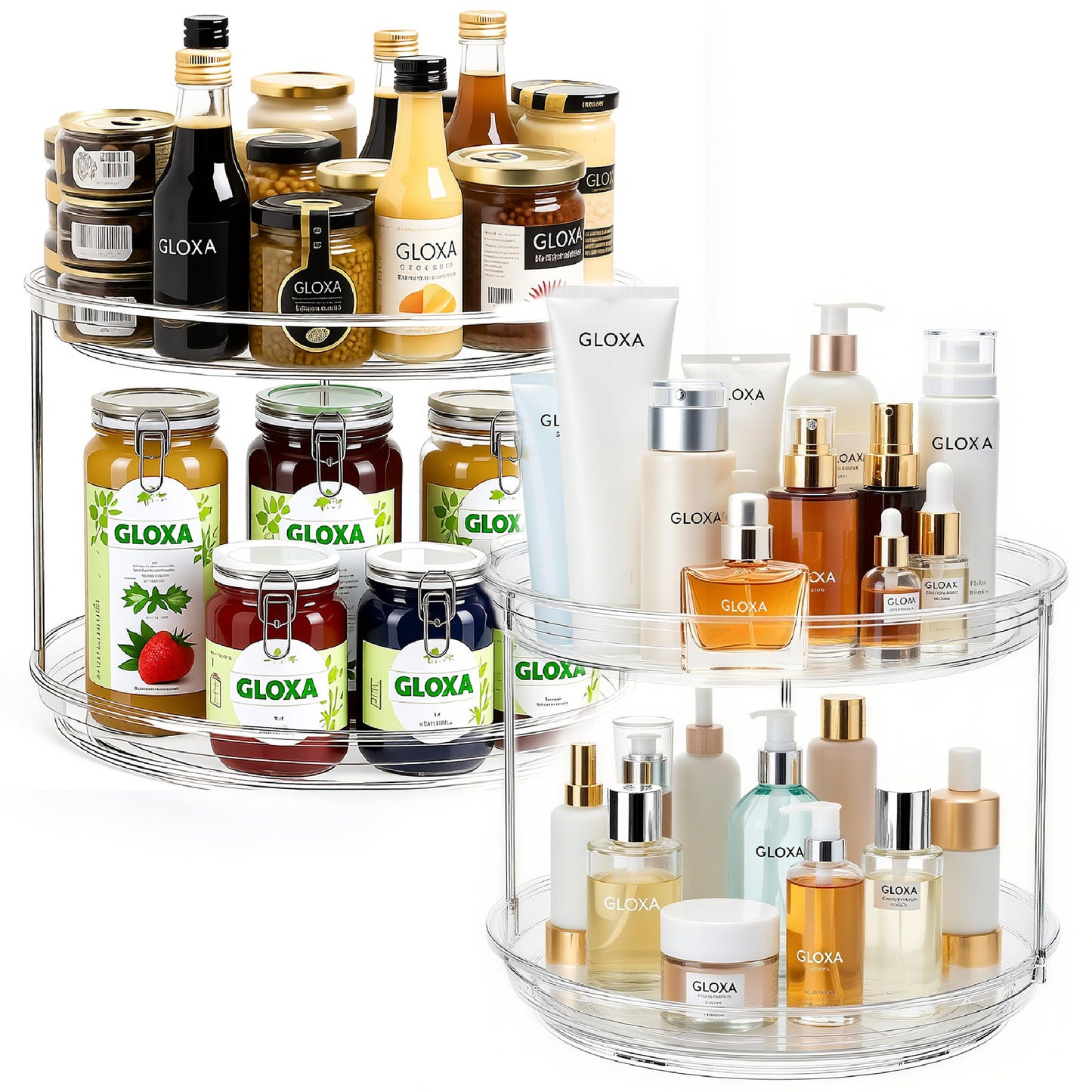 GLOXA 2 Tier Lazy Susan Turntable Organizer for Cabinet, 9.25'' Rotating Spice Rack Organization for Kitchen, Pantry, Bathroom, Vanity, Countertop, Medicine Storage, Seasoning Spice Organizer, 1 Pack