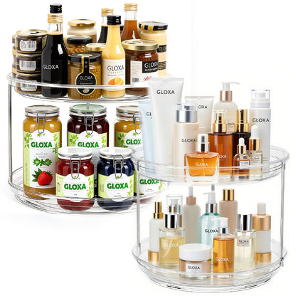 GLOXA 2 Tier Lazy Susan Turntable Organizer for Cabinet, 9.25'' Rotating Spice Rack Organization for Kitchen, Pantry, Bathroom, Vanity, Countertop, Medicine Storage, Seasoning Spice Organizer, 1 Pack