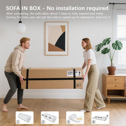 83" Modern Sofa in a Box, No Assembly Oversized 3 Seater 28" Deep Seat Cloud Sofa Bed Couch with 4 Furry Pillows & Corduroy Fabric, Boneless Couch with Side Storage Pockets for Living Room, Dark Grey