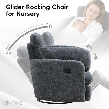 Bonzy Home Manual Recliner Chair Set of 2, 360°Swivel Rocker Recliner Chair for Adults, Overstuffed Nursery Rocking Reclining Sofa with 2 Pillows and Hidden Storage, Dark Grey