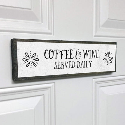 Coffee Wood Signs (Medium - Wood and Metal, Coffee and Wine Served Daily)