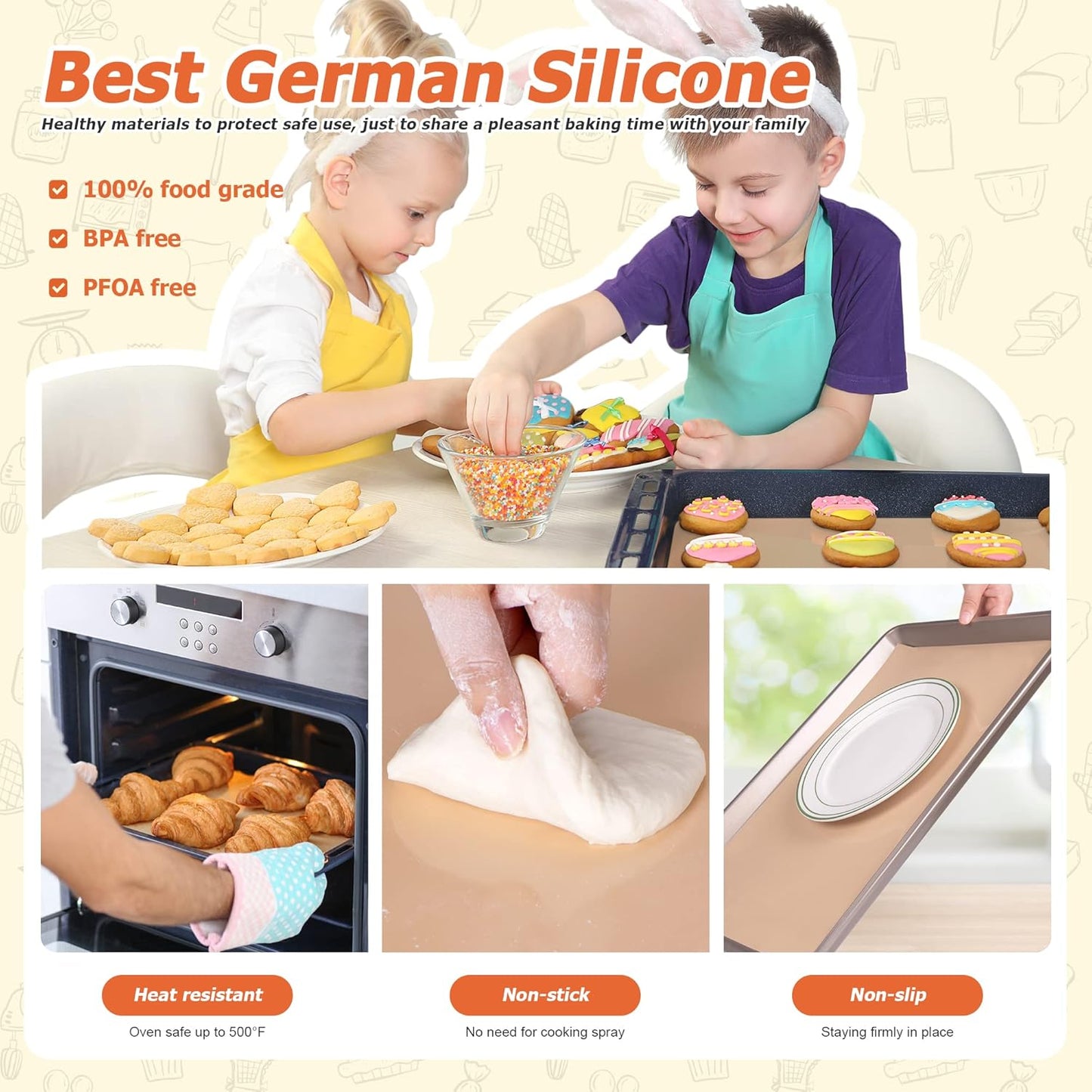Silicone Baking Mat Roll, Best German Silicone Non-Slip Pastry Mat, Reusable Oven Liner, 12IN x 8FT