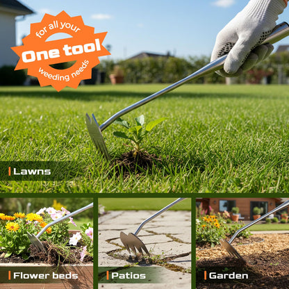 LOOHOI Weed Puller Tool, Heavy-Duty Stainless Steel Weeding Tool with Extendable Handle, Portable Garden Weed Removal Tool for Vegetable Gardening Backyard Farm Planting & Weeding