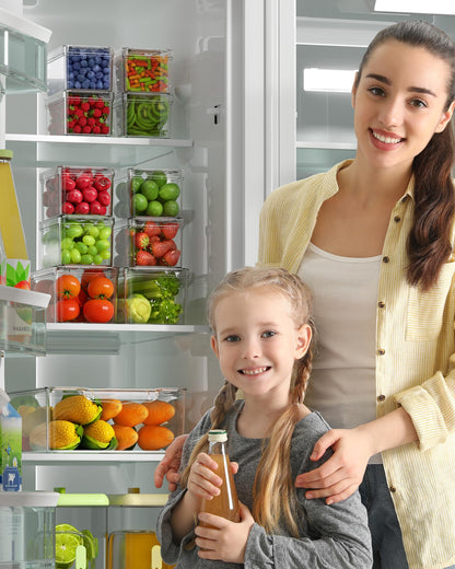 KEMETHY 11 Pack Refrigerator Organizers and Storage, Stackable Fridge Organizer Bins, BPA-Free Clear Plastic Fruit Storage Containers for Fridge, Kitchen, Fruits, Drinks, Produce, Vegetable