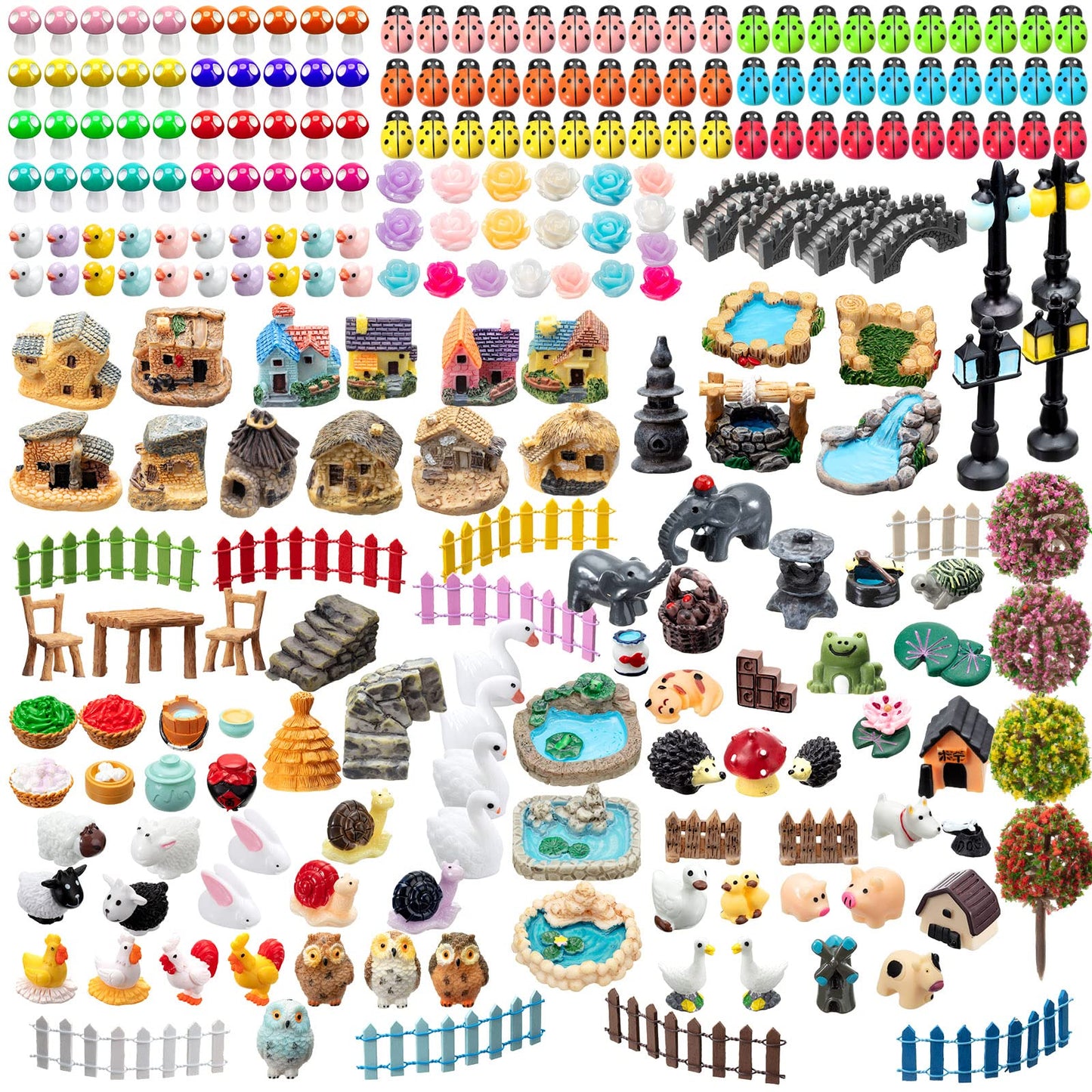 Tuanse 248 Pcs Garden Miniature Accessories, Garden Kit, Animals, Resin Miniature Figurines House Accessories Micro Landscape Ornaments for DIY Kit Plant Decoration House Decor