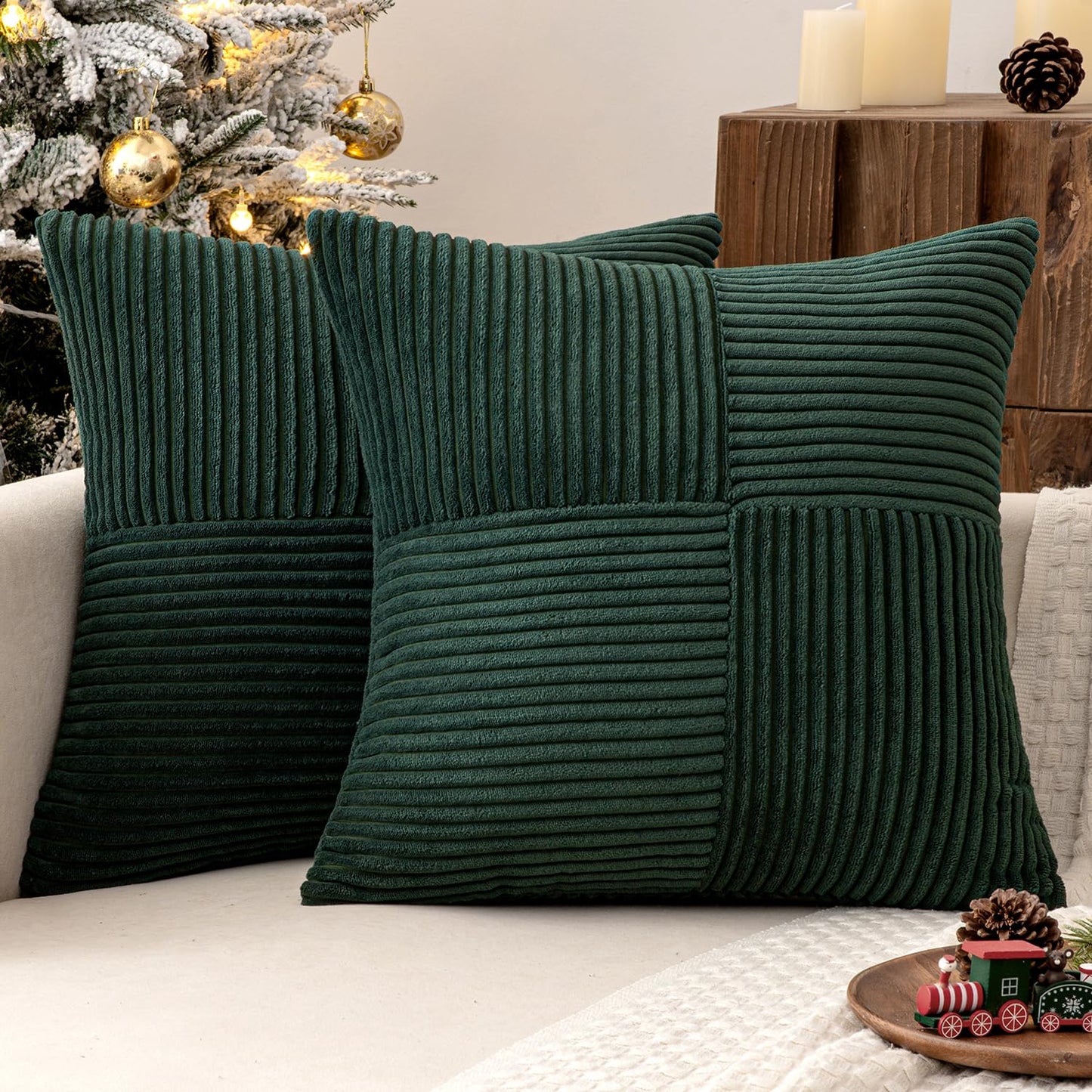 MIULEE Black Corduroy Pillow Covers Pack of 2 Boho Decorative Spliced Throw Pillow Covers Soft Couch Pillowcases Cross Patchwork Textured Cushion Covers for Living Room Bed Sofa 18x18 inch