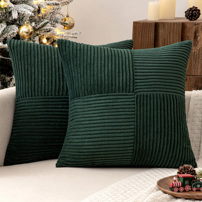 MIULEE Black Corduroy Pillow Covers Pack of 2 Boho Decorative Spliced Throw Pillow Covers Soft Couch Pillowcases Cross Patchwork Textured Cushion Covers for Living Room Bed Sofa 18x18 inch