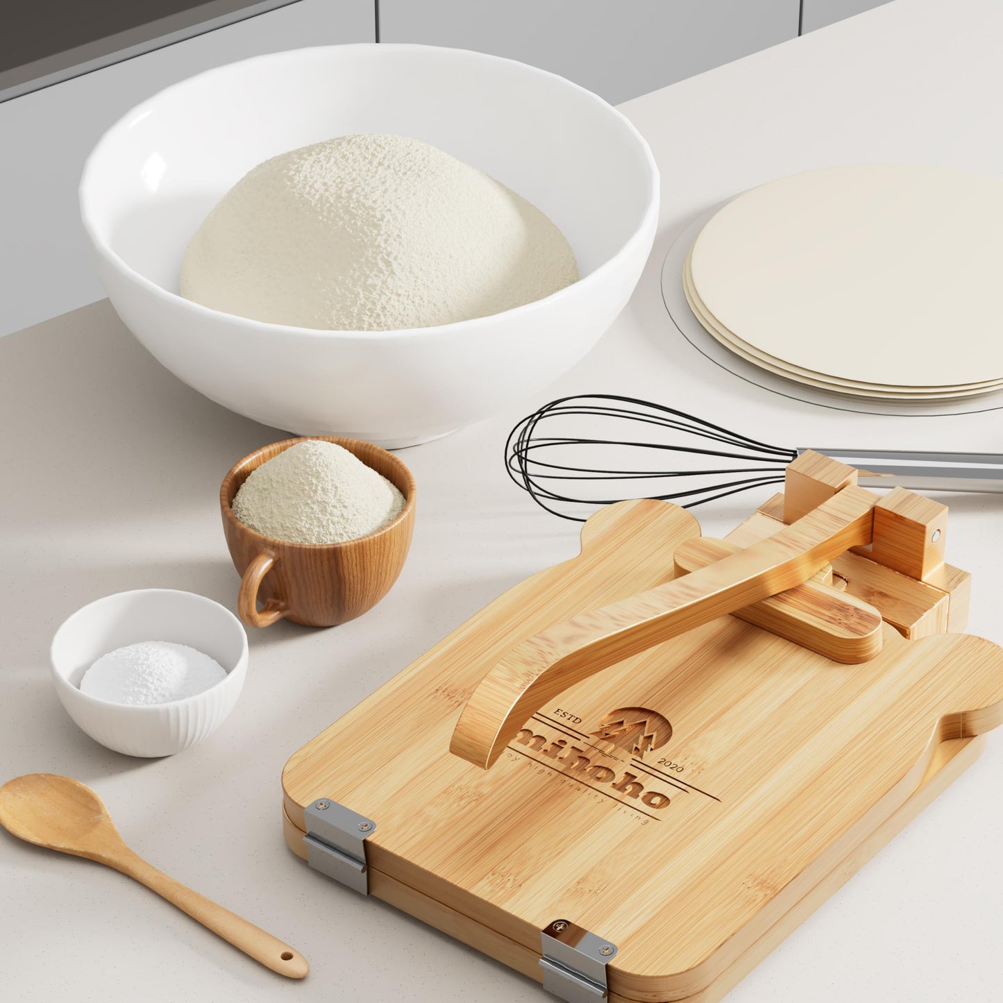 Tortilla Press 10 Inch Bamboo Tortilla Maker, Mexican Tortillera Presser Homemade Flour Tortilla Press for Mexican Tortillas Roti Burrito, Taco Pataconera (Beech)