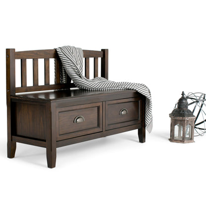SIMPLIHOME Burlington Entryway Storage Bench - 42 inch Wide Solid Wood Storage Seat with Drawers in Mahogany Brown, Transitional Bench for Entryway or Living Room with Bronze Handles and Tapered Legs