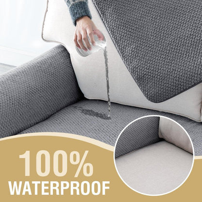 H.VERSAILTEX Waterproof Couch Cover Plush Sofa Cover with Strap Soft Anti Slip Sofa Slipcovers for 2 Cushion Couch Chaise Couch Protector Cover for Dogs Cats Kids,36x60'',Gray