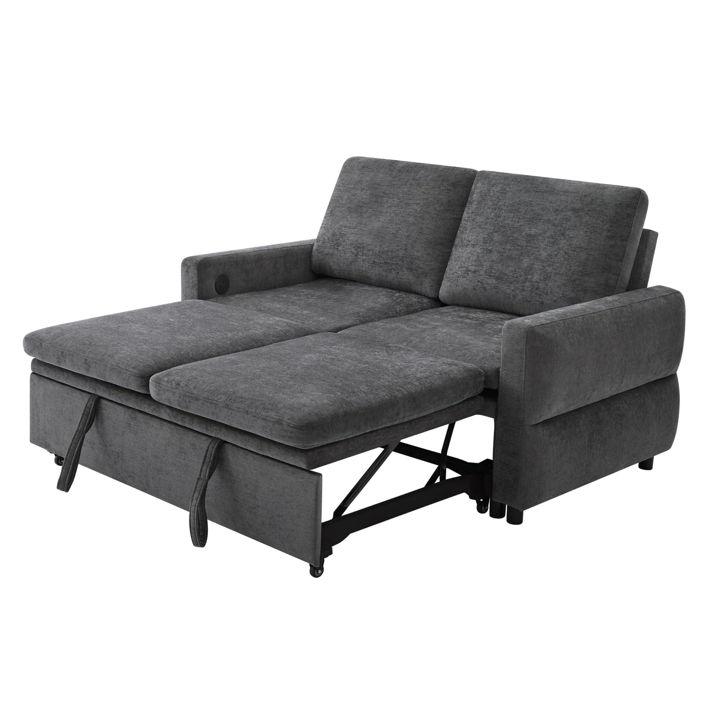 Convertible Sofa Bed Loveseat with Adjustable Backrest, Chenille Sleeper Couch with USB Ports, 3 Position Reclining Sofa Bed for Small Spaces Apartment Guest Room, Modern Compact Furniture, Grey