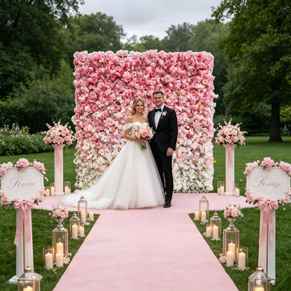 5D Realistic Rose Flower Wall Backdrop, 8×8FT Reusable Flower Wall Panel, Easy to Install & Store, Ideal for Wedding, Birthday Party & Home Decoration, Pink-to-White Gradient, Without Stand