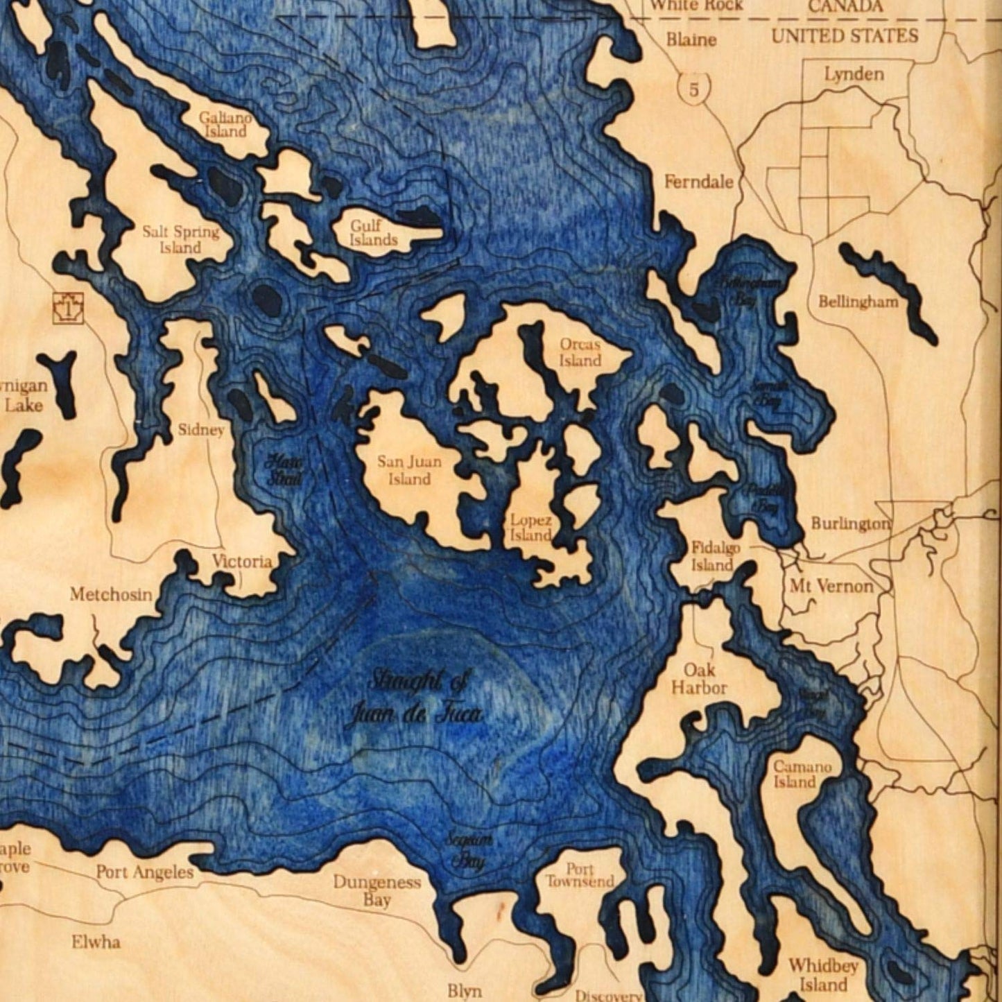 Sea & Soul Pacific Northwest Nautical Chart Art Serving Tray, Made in the USA, 3-D Nautical Wood Chart, 3D Wood Maps, Lake Art, Nautical Gift, 13.5"x 24" Serving Platter (Distressed Coffee/Deep Blue)