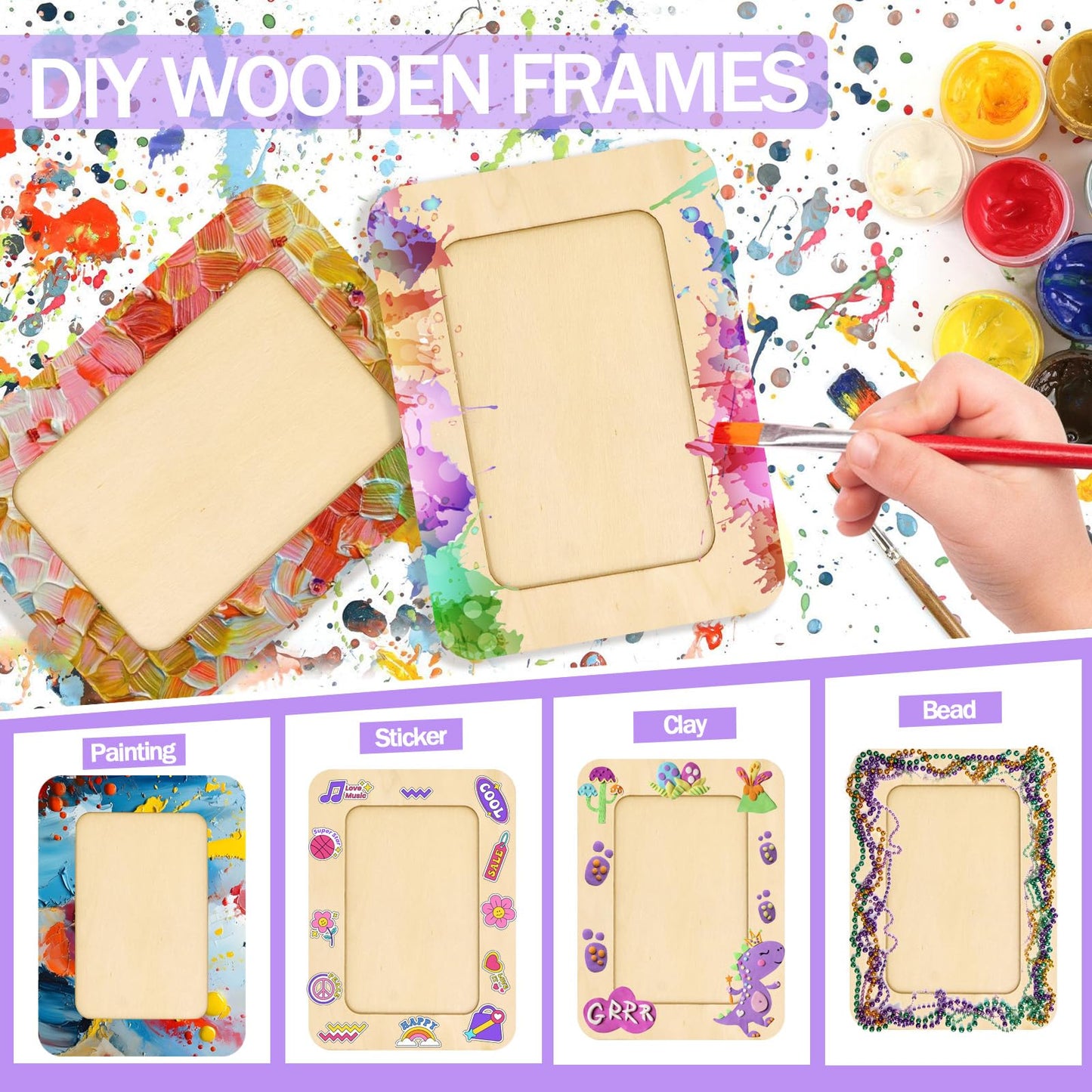 RYKOMO 20 Pack Wooden Picture Frames for Crafts, 4 x 6 Inch DIY Wood Picture Frames Unfinished Photo Frame for Valentine's Day Gift New Year Birthday Party Father's Day Mother's Day Wood Decor