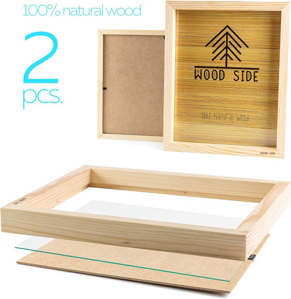 Wooden Picture Frames 8x10 Inch Set of 2, 100% Eco Unfinished Wood with Real Glass