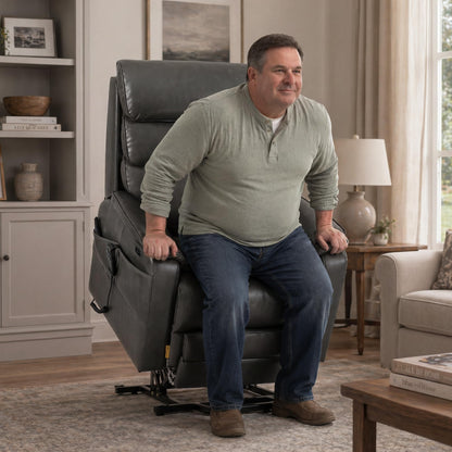 DYNOX 400 LBS Big Tall Man Large-Wide Power Dual Motor Lift Recliners Chairs for Elderly, Lay Flat Lift Chair with Infinite Positions, Heat & Massage, Extended Footrest (9298L,Faux Leather,Grey)