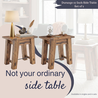 Alaterre Furniture Durango 27-Inch Solid Wood Side Table – Set of 2 Heavy-Duty Industrial End Tables with 100lb Capacity for Living Room, Bedroom, or Office (Natural Grain Lacquer Finish)