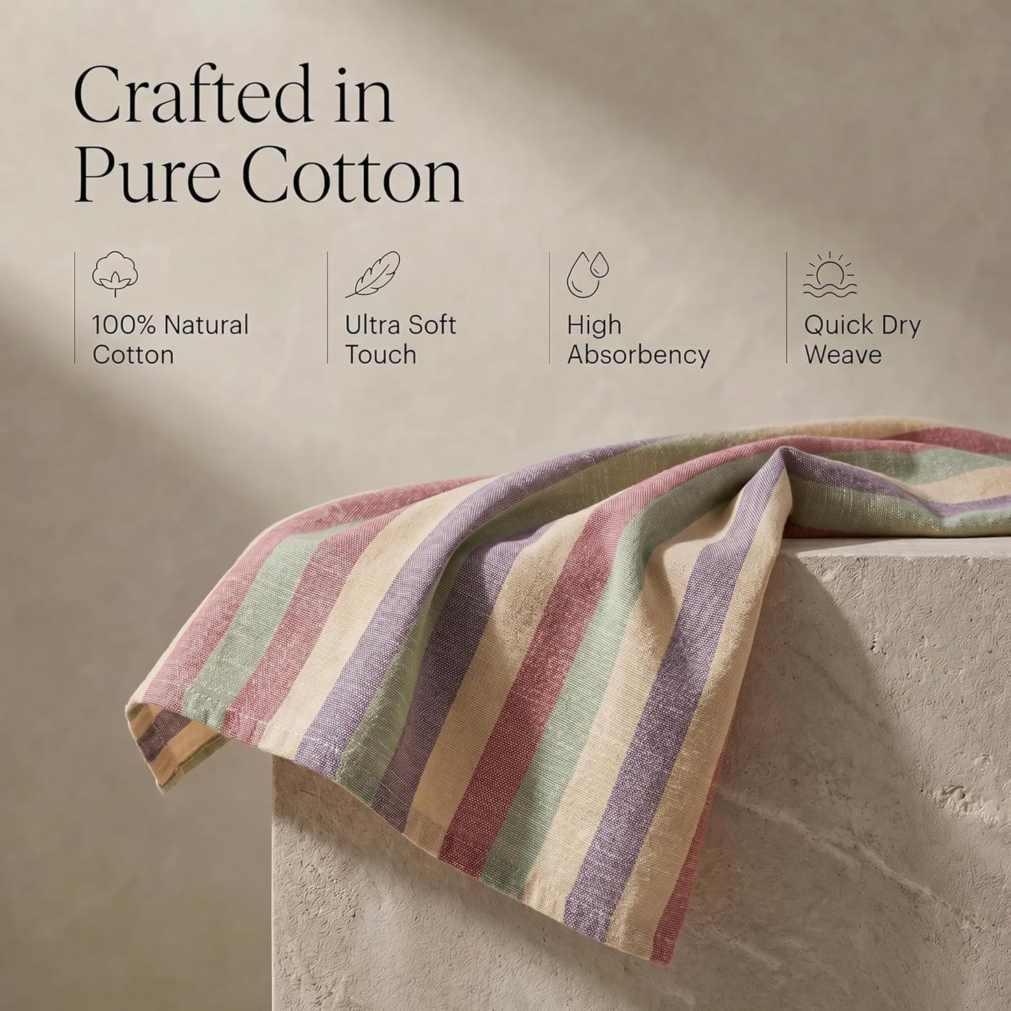Set 6 20" X30 100% Urban Villa Kitchen Towels Harvest Stripes Dish Towels of Cotton Highly Absorbent Quick Drying Dish